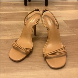 Larroude Tan Strappy Heels